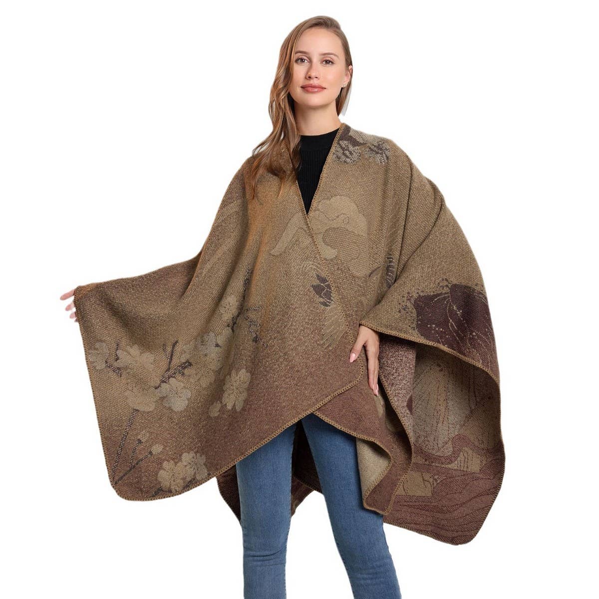 SHAWL VINTAGE SCARF FAUX CASHMERE SLIT WARM CAPE