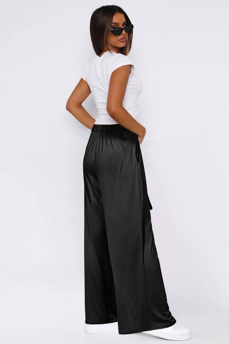 CWBLP01042_SOLID DRAWSTRING LOOSE WIDE LEG PANTS