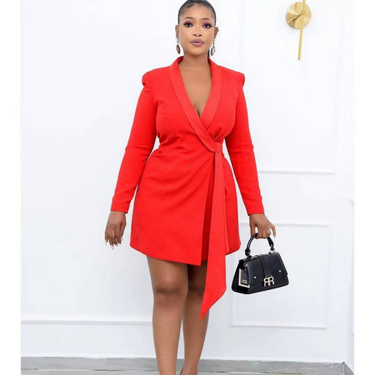 SLIM FIT TIE-STRAP SUIT SKIRT PLUS SIZE DRESS_CWDSD6168
