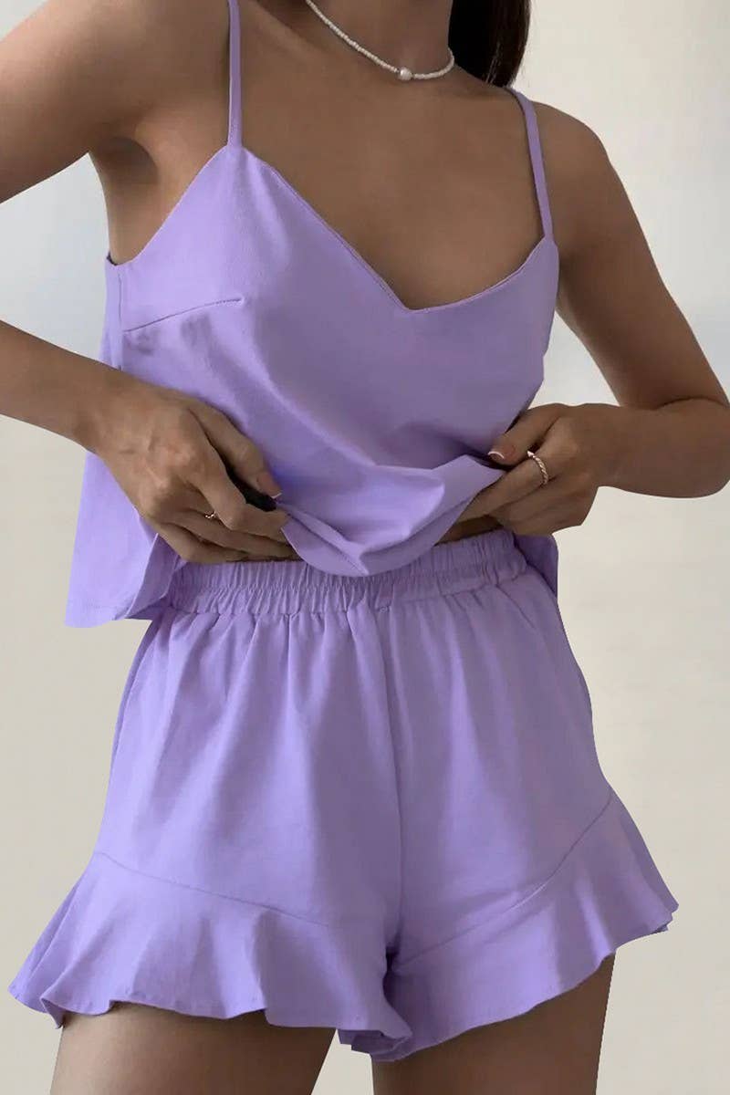 CWSPJ0372_SOLID COLOR SUSPENDER SHORTS PAJAMA SET