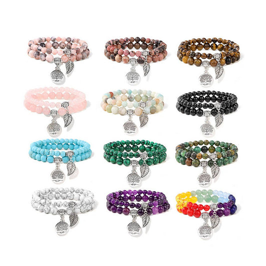CWAJE4232_NATURAL STONE BEADS TREE OF LIFE PENDANT BRACELET