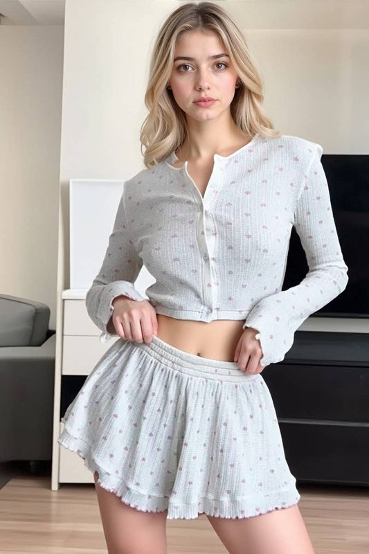 CWSPJ451_HOLLOW PRINT BREATHABLE PAJAMAS AND HOME WEAR SET