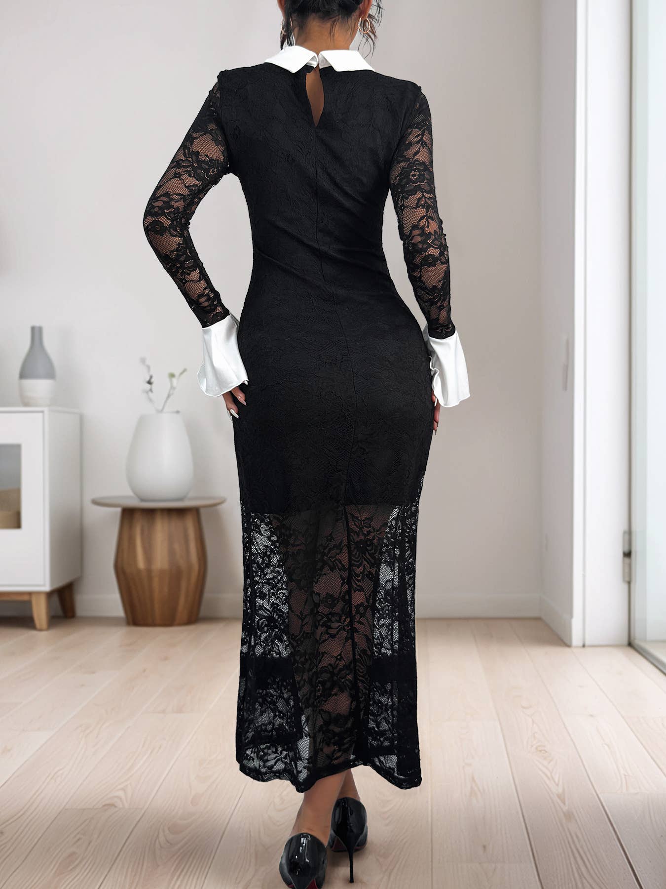 CONTRASTING COLORS ELEGANT LACE PATCHWORK DRESS