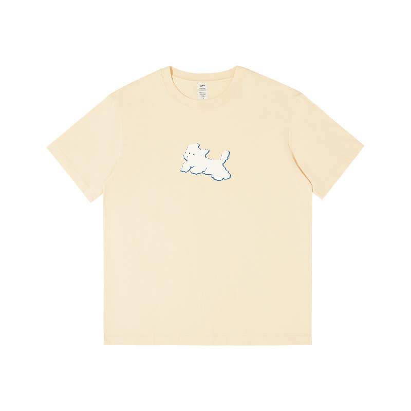 CWTTS0927_LITTLE WHITE DOG PRINT CREW NECK SHORT SLEEVE