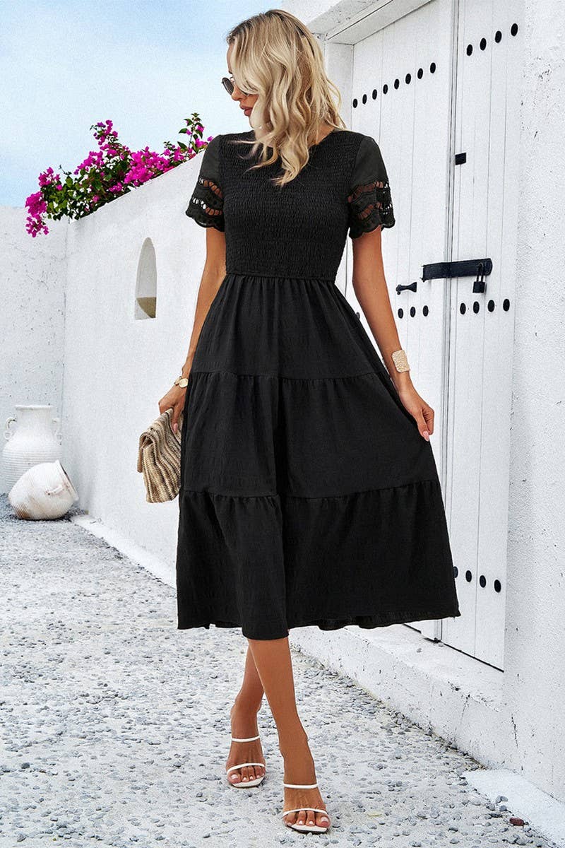 CWDSD2795_Smocking Detailed Short Sleeve Dress