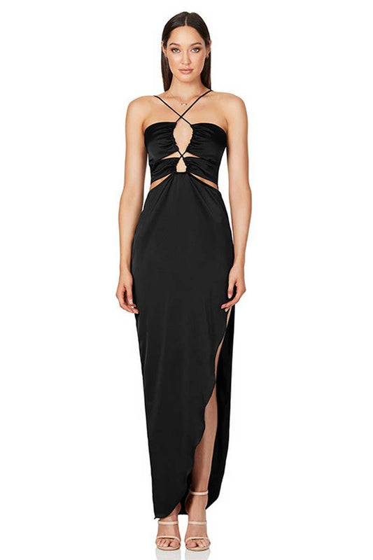 CWDMD01077_SEXY BACKLESS SLIT TIGHT HALTER NECK DRESS
