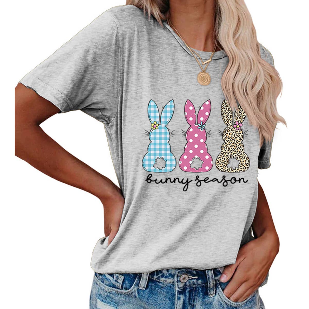 EASTER ROUND NECK LOOSE BUNNY PRINT T SHIRT_CWTTS0856