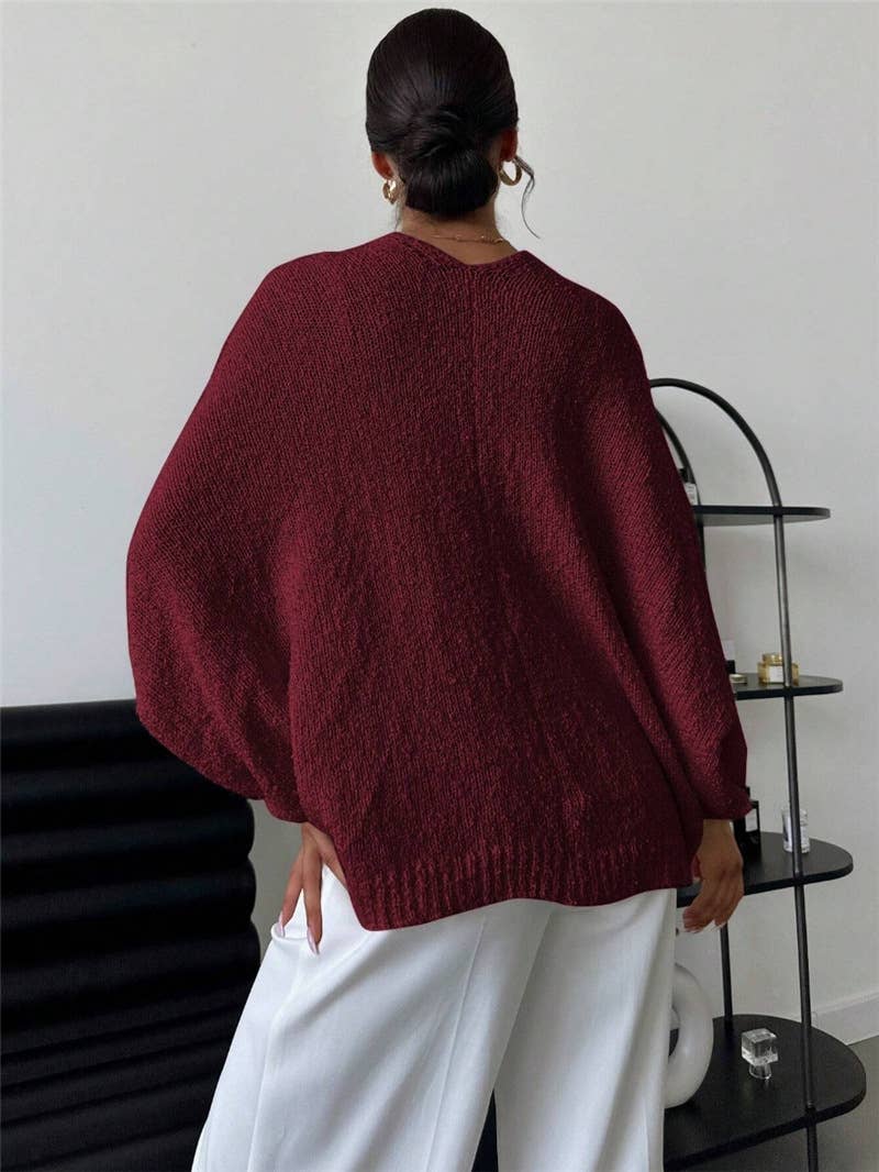 Cross design deep V-neck casual loose sweater