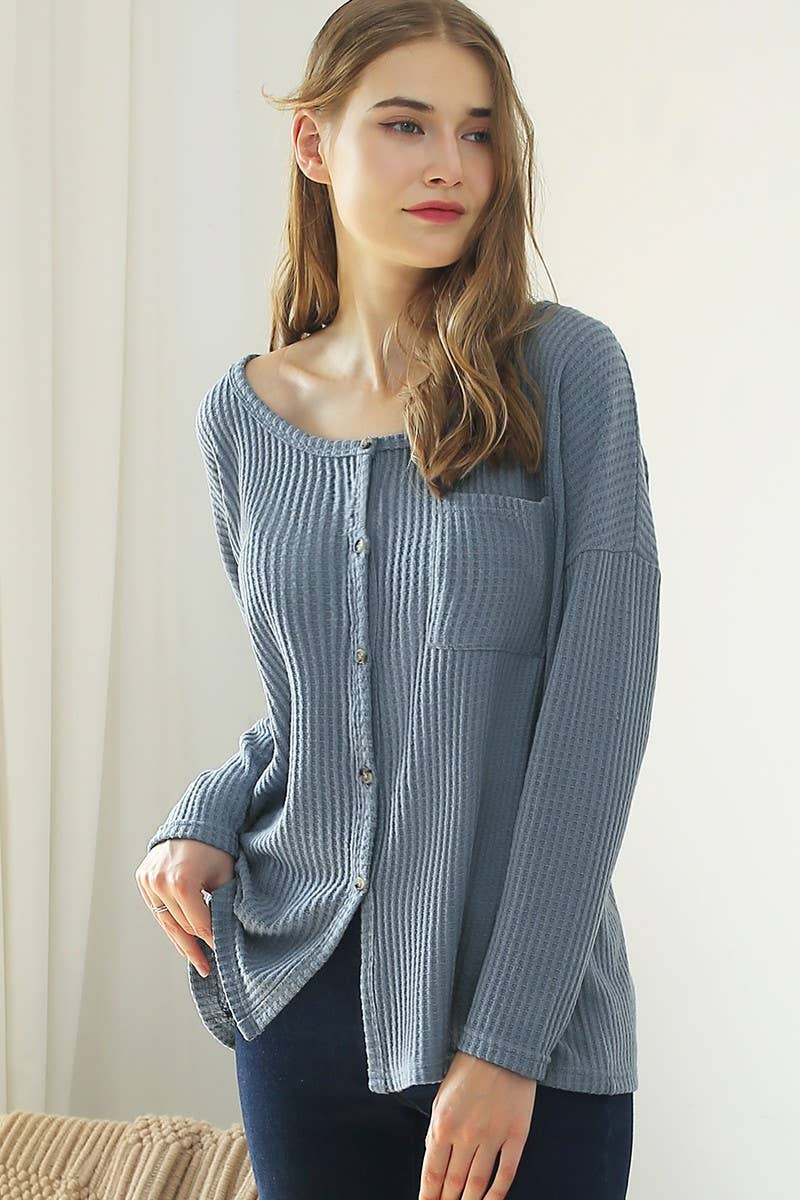 CWTSTL722_R NECK DETAILED BUTTON PULLOVER SWEATER KNIT TOP