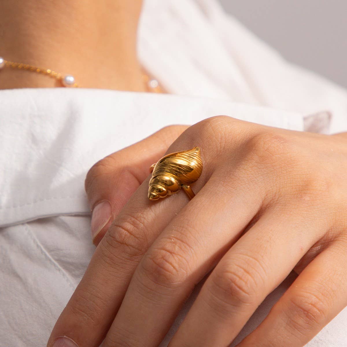 STAINLESS STEEL CONCH RING OCEAN THEME JEWELRY_CWAJE1225