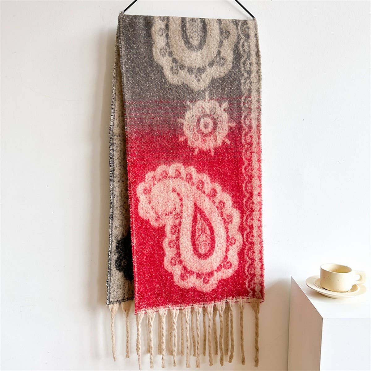 Vintage Paisley Scarf - Thick Tassel Winter Wrap
