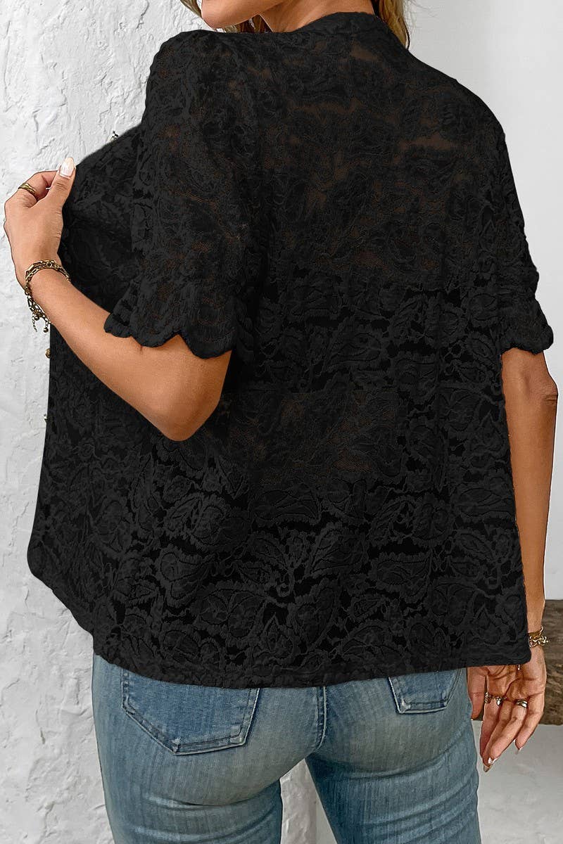CWTBLS1621_SHORT SLEEVE CASUAL BUTTON LACE SHIRT