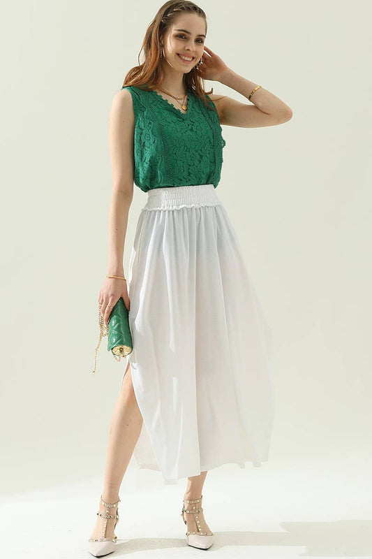 CWBLS133-S_BANDED SMOCKING WAIST MAXI SKIRT WITH POCKET