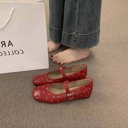 Red Studded Mary Janes with Hidden Wedge_CWSHF0133