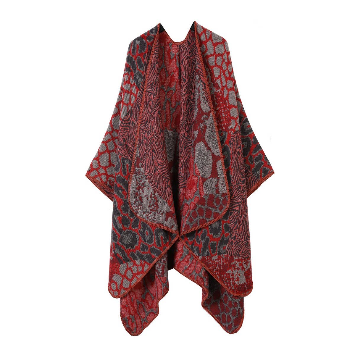 LEOPARD PRINT SCARF SLIT SHAWL FASHION CAPE