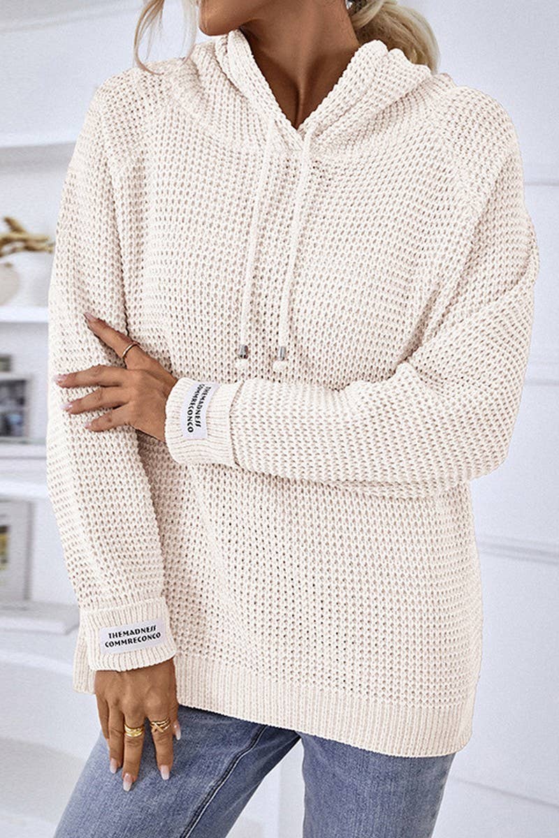 CWOHOL0399_Casual V-Neck Hoodie Long Sleeve Sweater