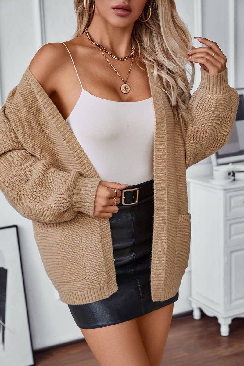 CWOCAL0866_SOLID COLOR OPEN POCKET KNITTED CARDIGAN