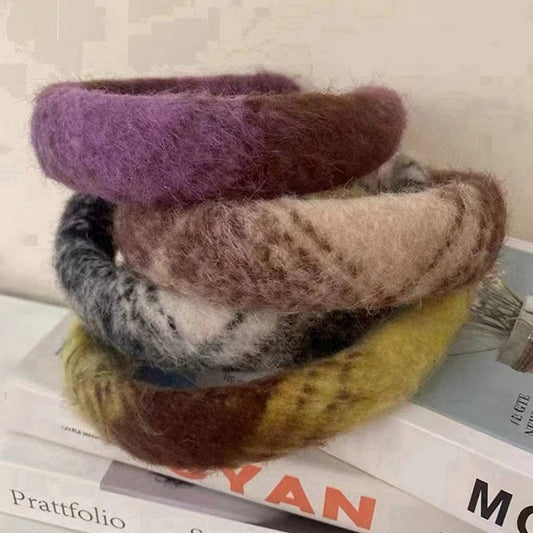 RETRO COLORFUL WIDE BRIM PLUSH HEADBAND_CWAHA1700
