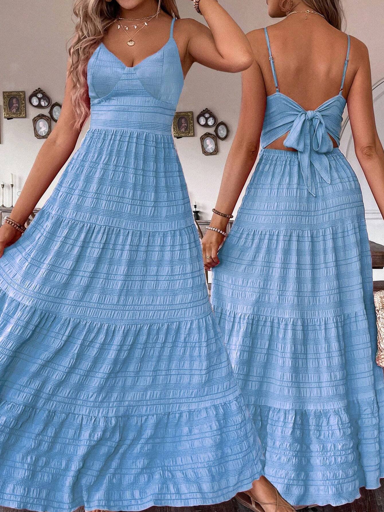 Cinched waist and a large hem solid-color dress