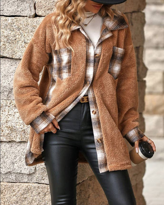 Fashionable plush long-sleeved mid-length coat