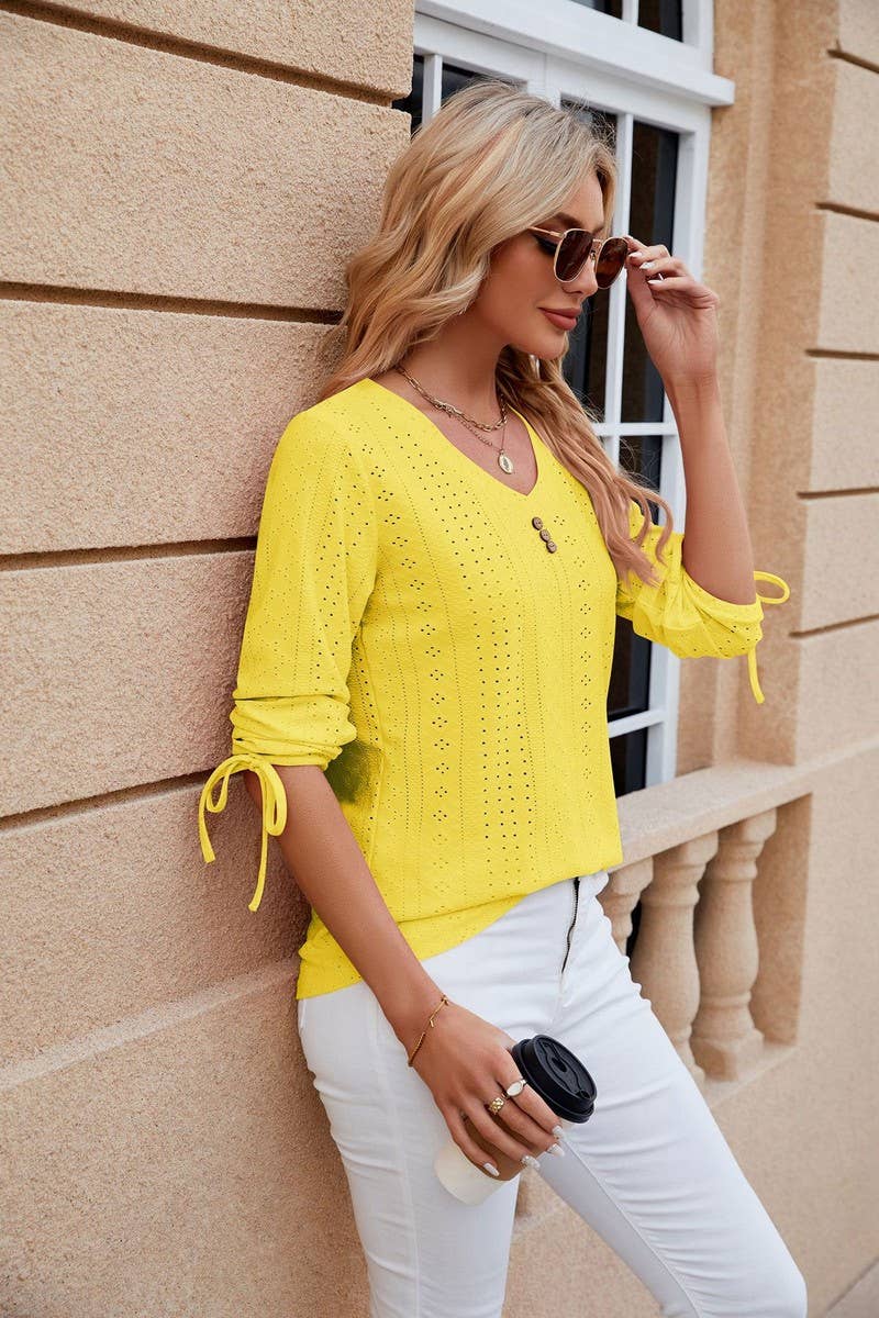 CWTTS0814_3/4 Sleeve V-Neck Knit Top