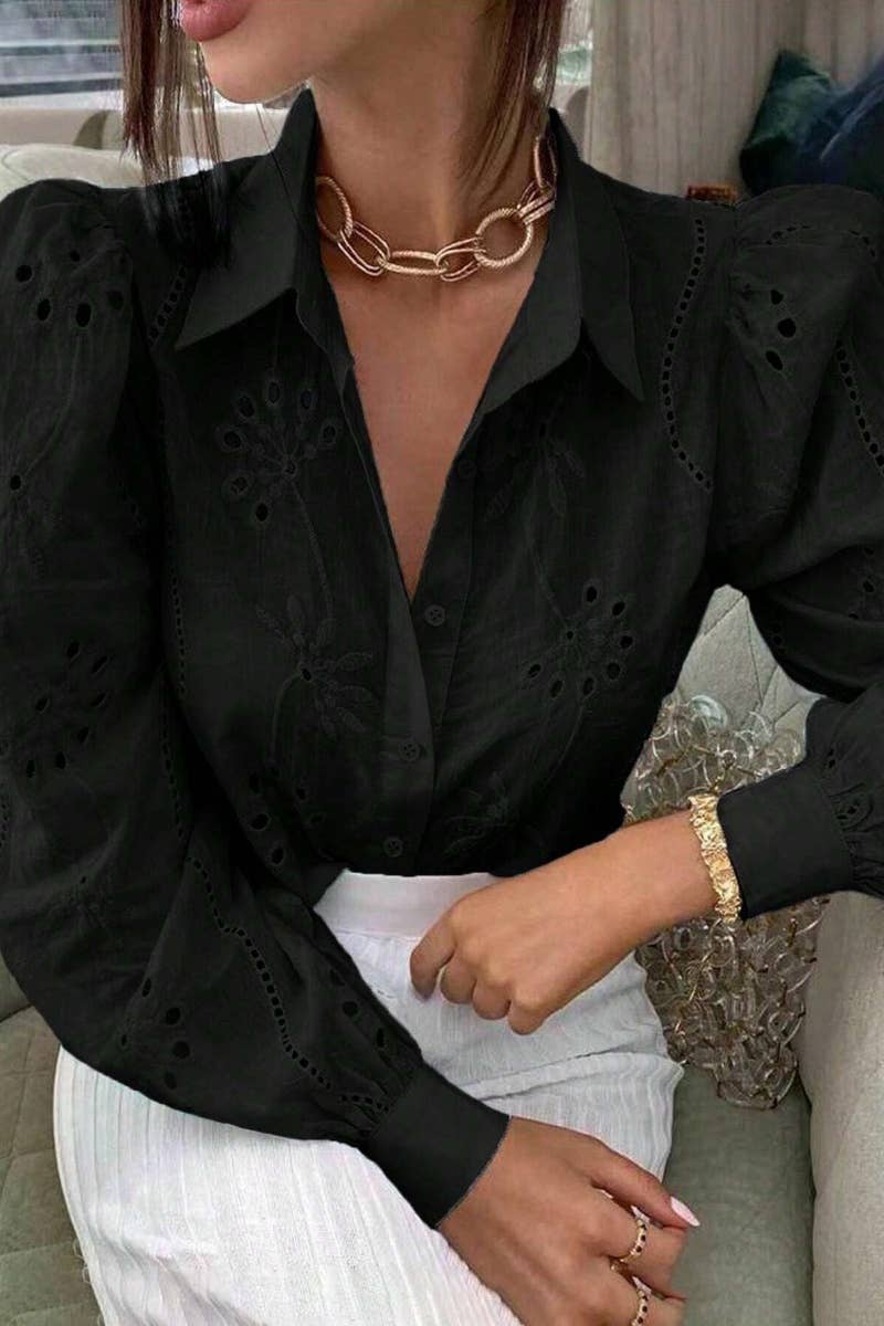 CWTDSL0116_SINGLE BREASTED CUTOUT LONG SLEEVE SHIRT TOP