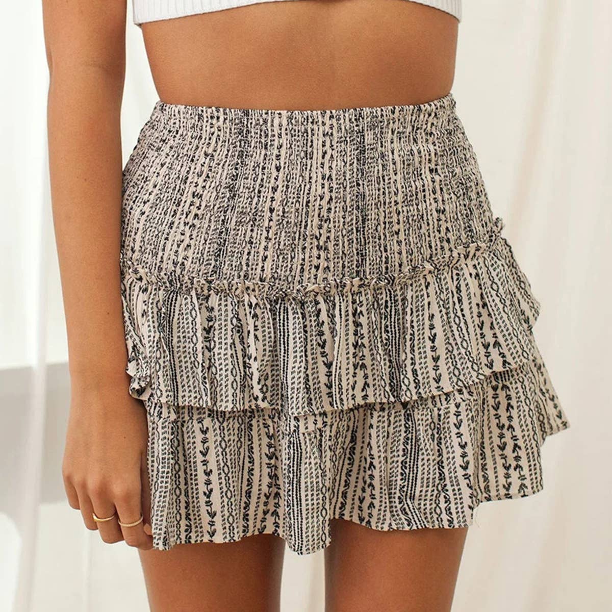 Fashionable Bohemian short pleated floral skirt