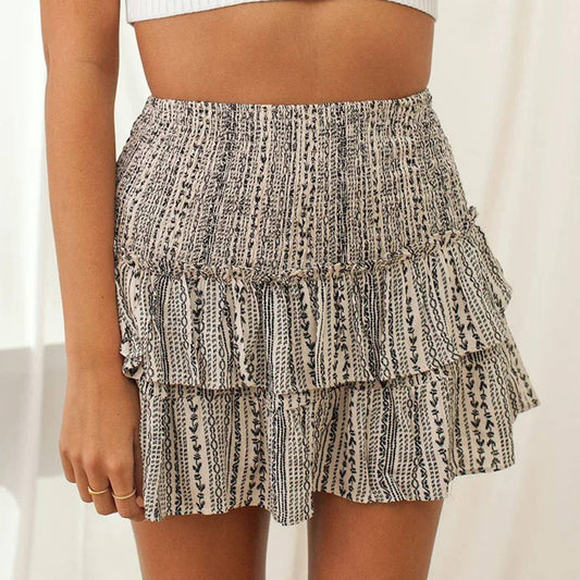 Fashionable Bohemian short pleated floral skirt