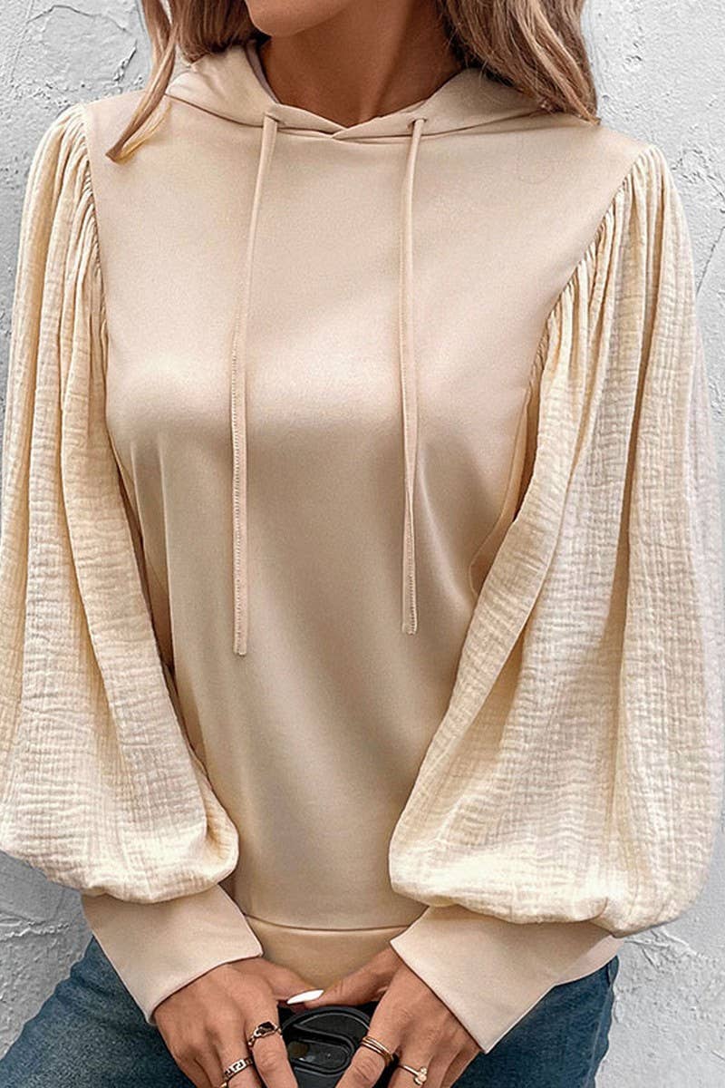 CWOHOL0684_SOLID PUFF SLEEVE HOODED SWEATSHIRT