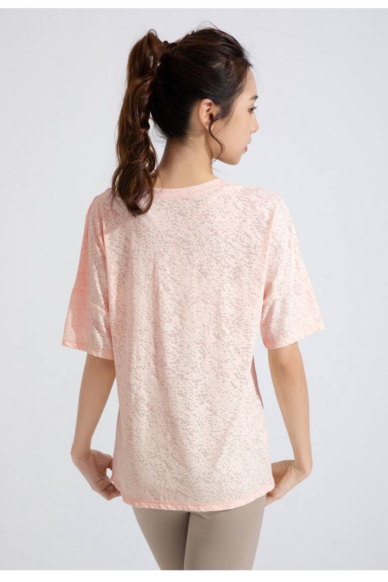 CWTBLS1470_JACQUARD CUTOUT SHORT SLEEVE RUNNING TOP