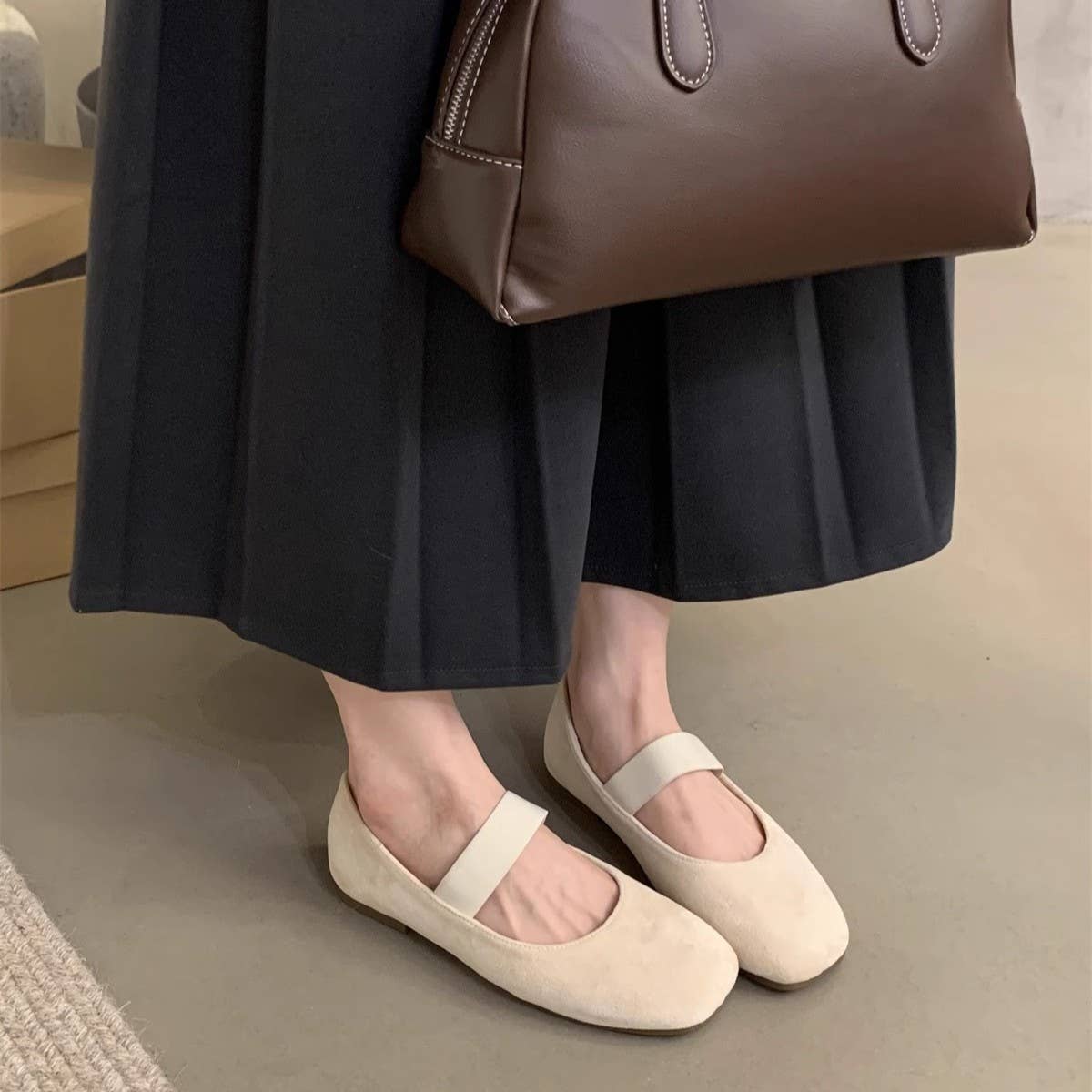 Suede Ballet Flats Mary Janes for Women_CWSHF0082