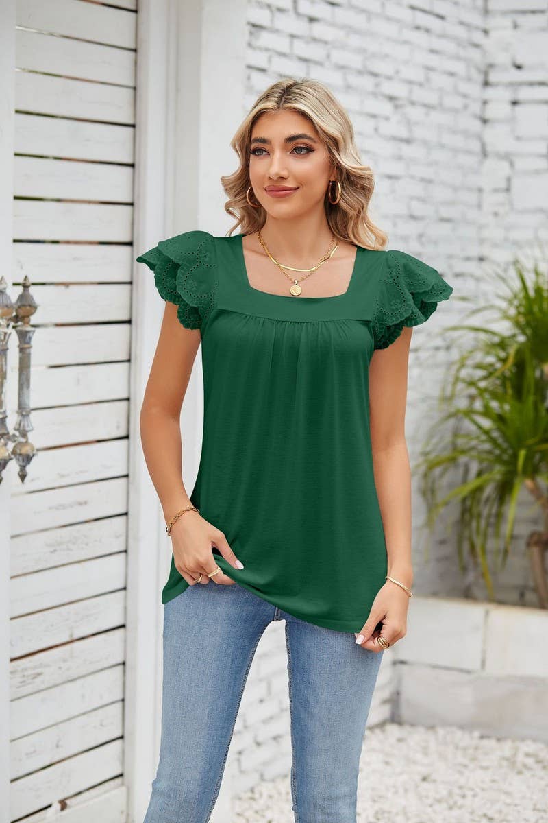 CWTTSL0245_Squre Neck Ruffle Sleeveless Knit Top
