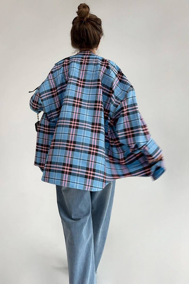 CWTBLL00630_RETRO LOOSE CASUAL LONG-SLEEVED PLAID JACKET