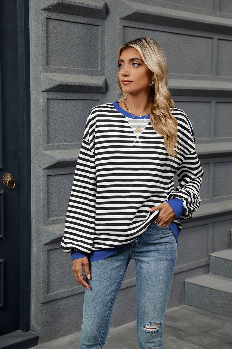 CWTBLL2359_CONTRAST COLOR STRIPED CREW NECK SWEATSHIRT