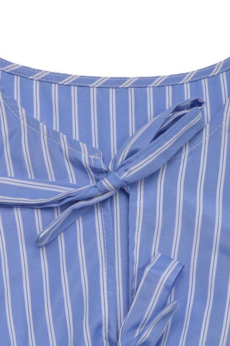 CWDSD7519_ROUND NECK BOW TIE DETAILRETRO STRIPED DRESS