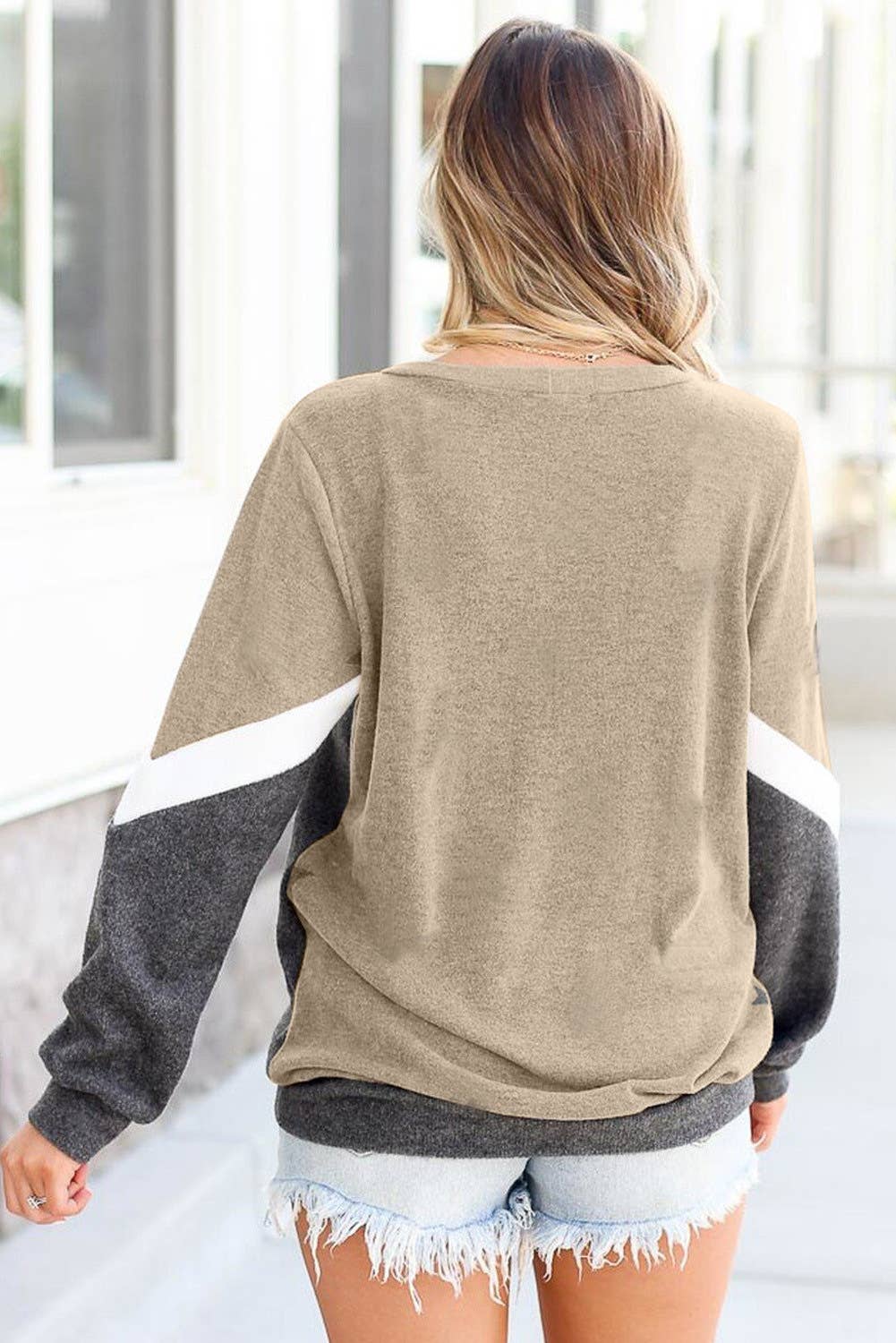 CREW-NECK LONG SLEEVE STAR PRINT PATCHWORK HOODIE