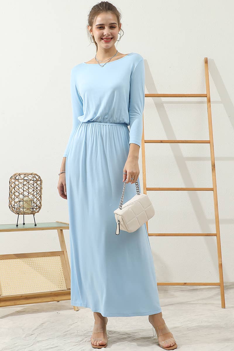 CWDMD797-P_PLUS SIZE ROUND NECK MAIX LONG SOLID DRESS