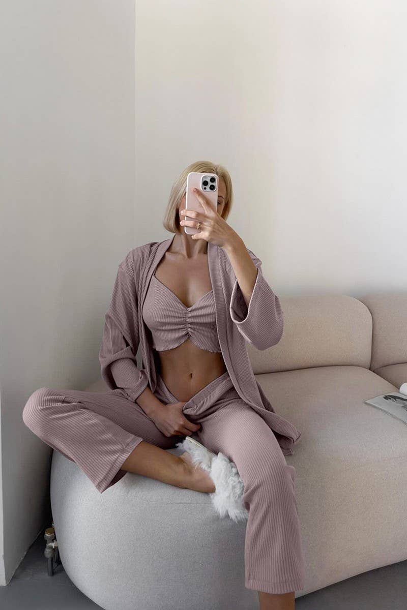 CWSPJ0351_KNITTED NIGHTGOWN UNDERWEAR AND PANTS SET