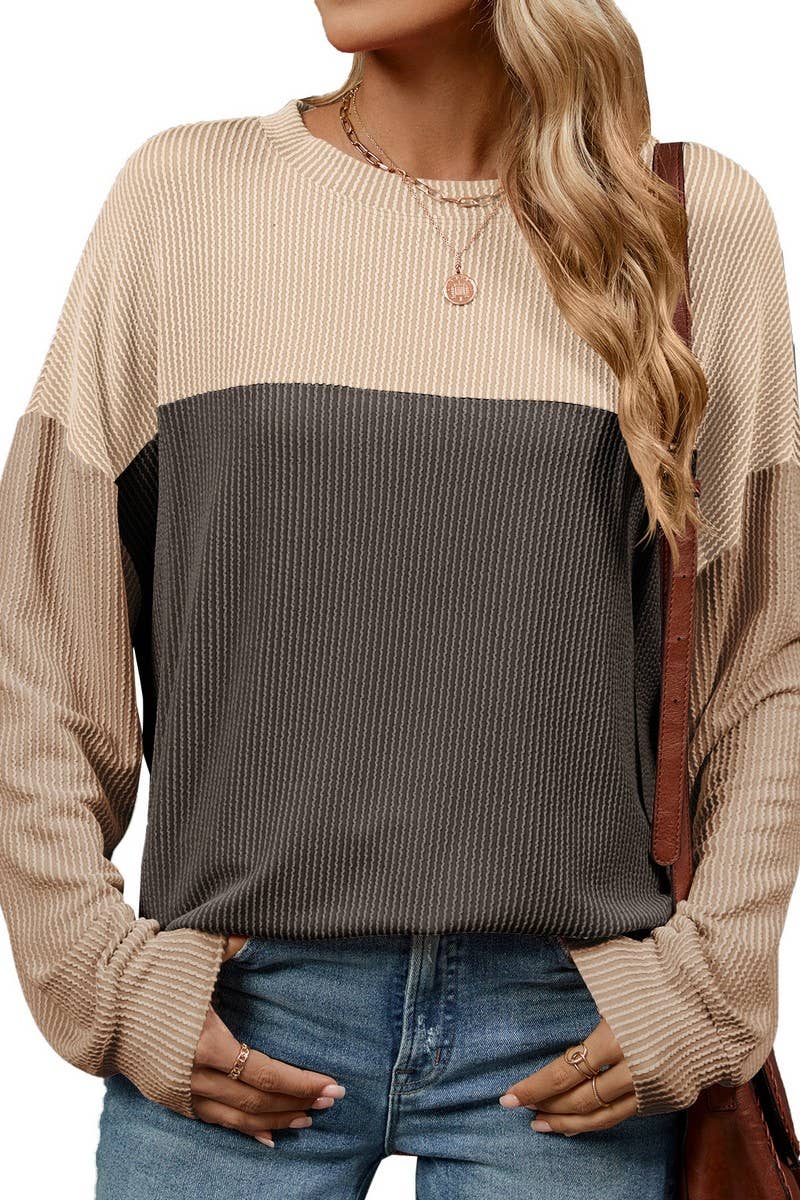 CWTBLL3661_ROUND NECK VERTICAL STRIPE LOOSE T-SHIRT