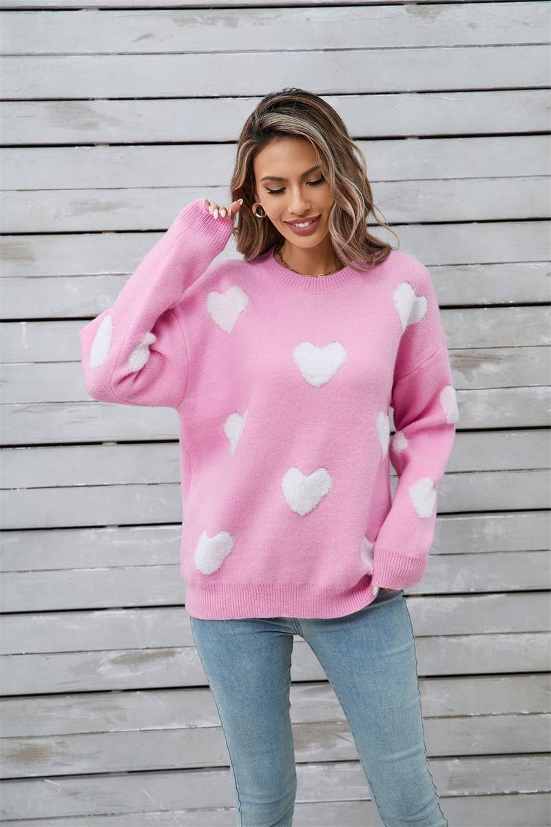 CWOSWL5785_VALENTINE'S DAY HEART LONG SLEEVE KNIT SWEATER