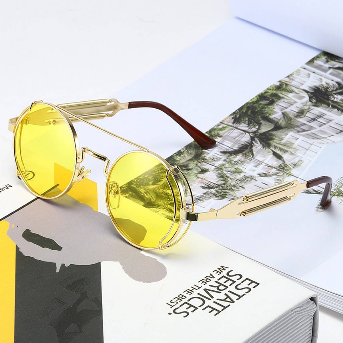 METAL ROUND FRAME STEAMPUNK METAL SUNGLASSES