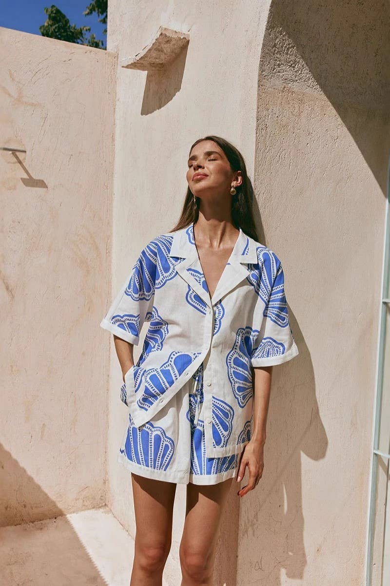 CWSPJ0430_LOOSE FLORAL V-NECK SHORT SLEEVE LOUNGEWEAR SET