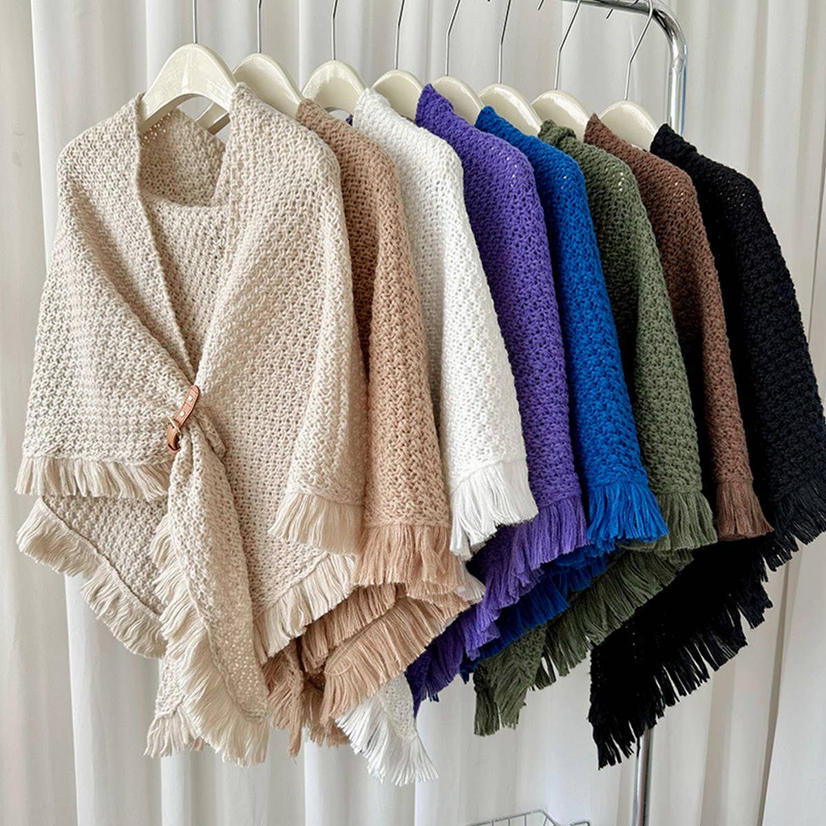 Winter Tassel Cape Scarf Shawl for Warm Layering