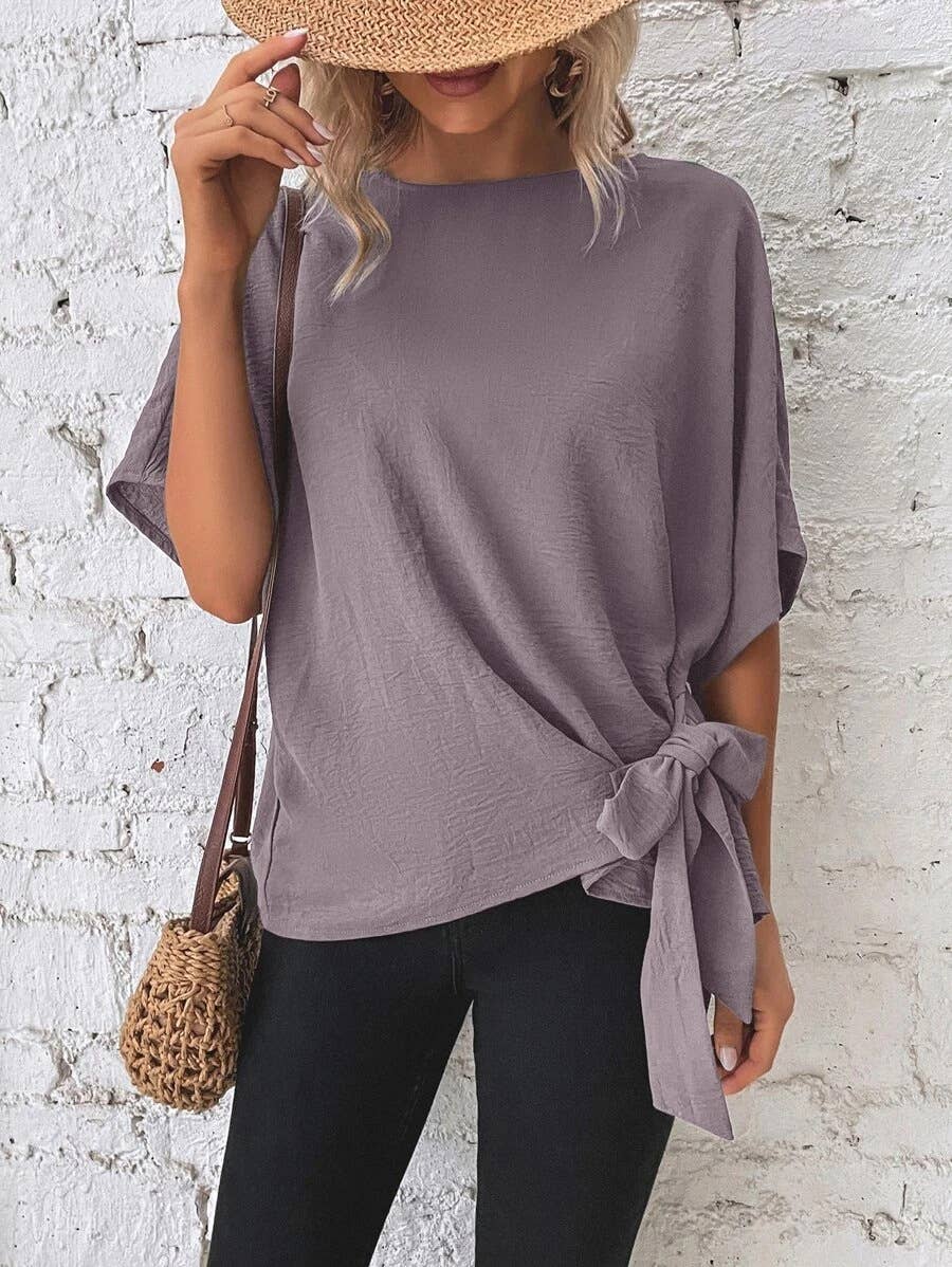 BATWING SLEEVED HEM KNOT LOOSE BLOUSE
