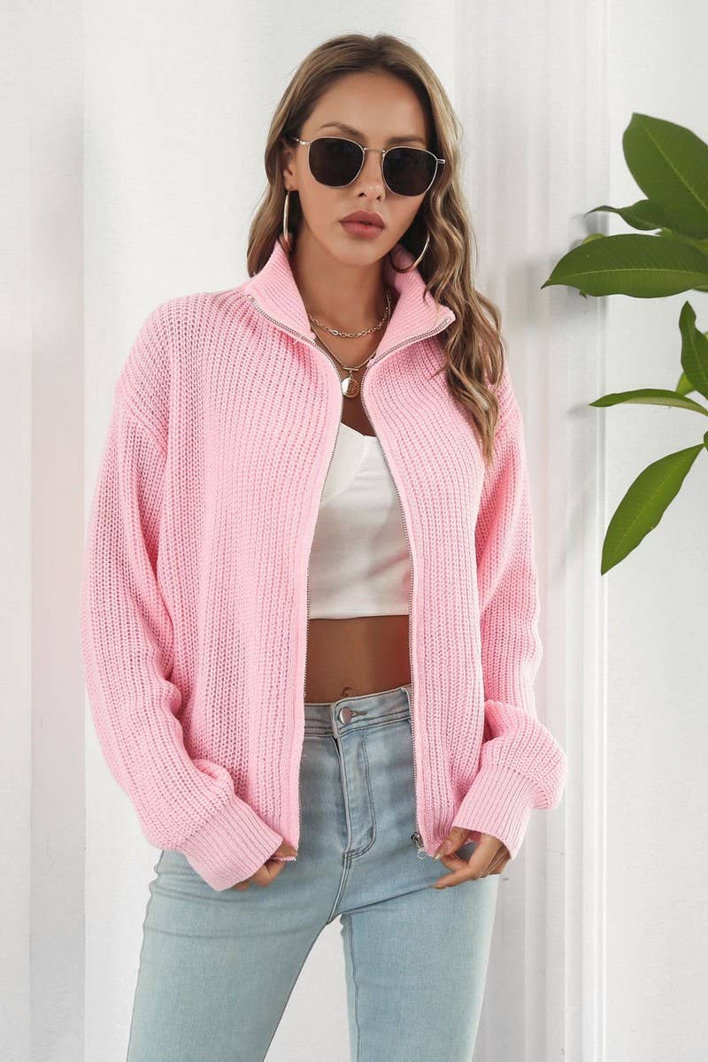 CWOCAL1168_TURTLENECK LOOSE ZIPPER KNIT CARDIGAN