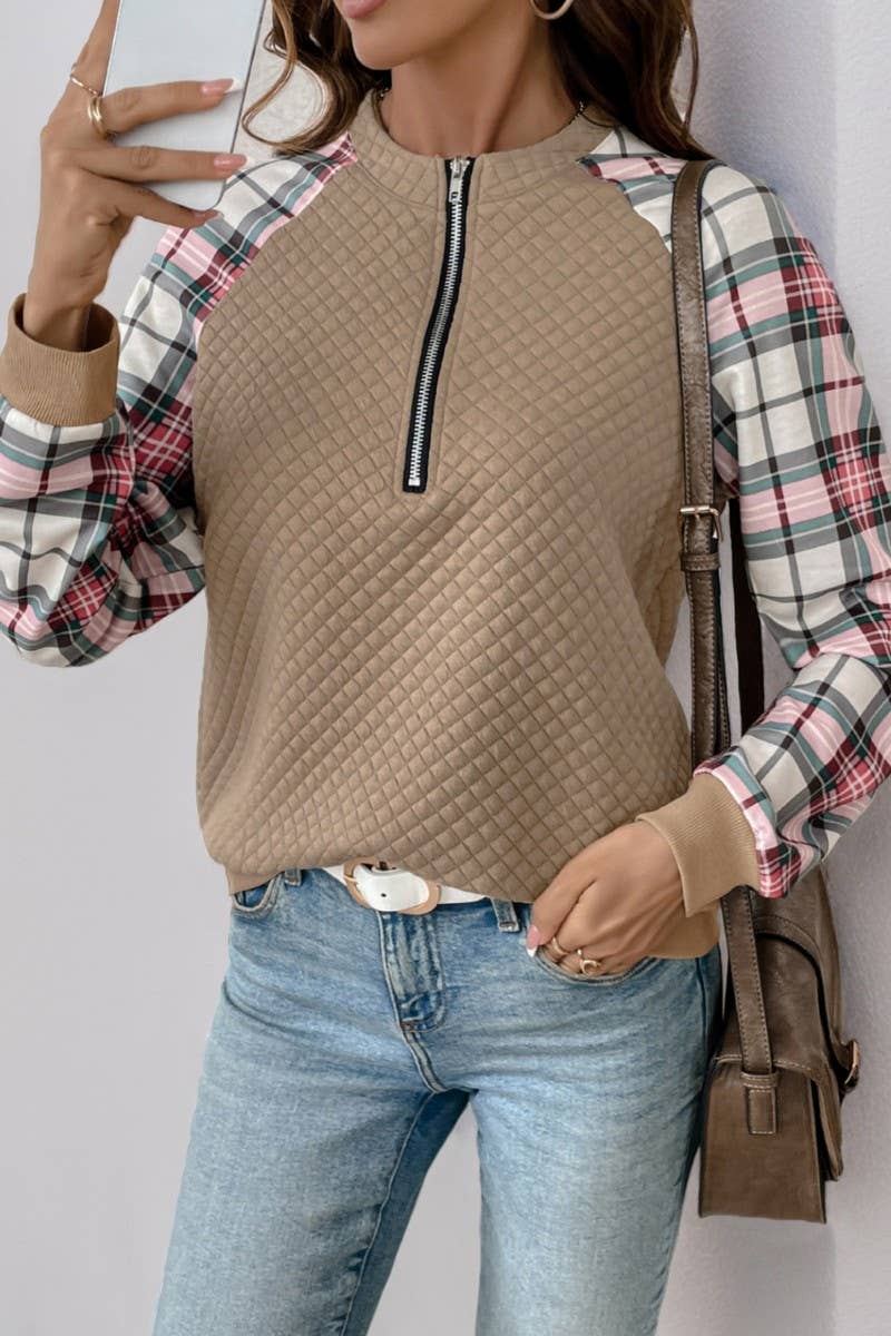 CWTBLL3709_AUTUMN PLAID PATCHWORK RETRO PULLOVER SWEATSHIRT