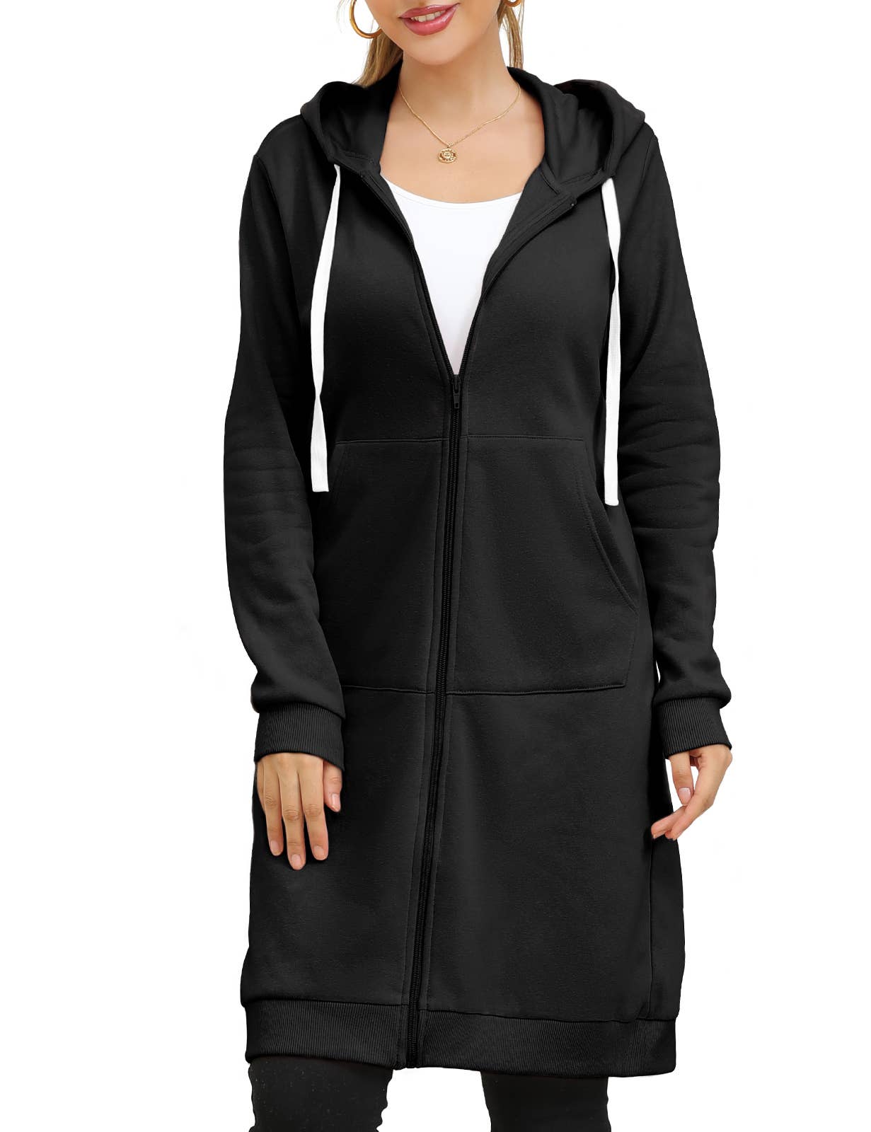 CWOHOL448_Lightweight Thin Zip-Up Hoodie Long Jacket
