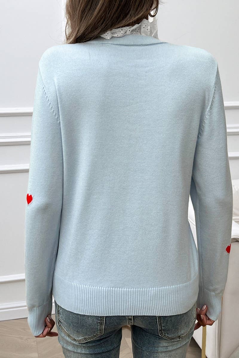 CWOSWL4449_LACE LACE NECKLINE LOVE LONG-SLEEVED SWEATER