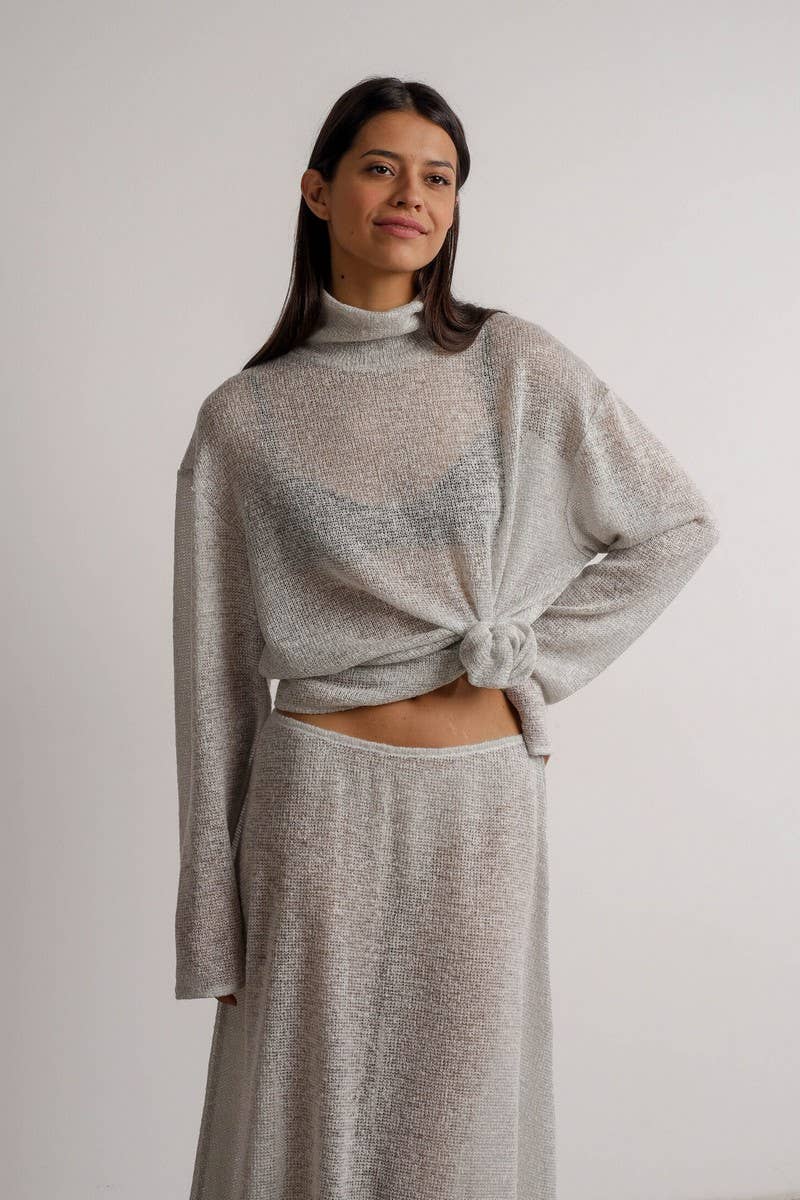 CWSTB1519_SOLID COLOR SEE-THROUGH KNITTED LONG-SLEEVED SUIT