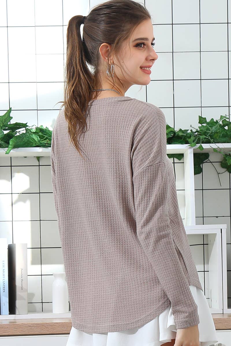 CWTTL1007_V NECK LOOSE LONG SLEEVE KNIT SWEATER TUNIC TOP
